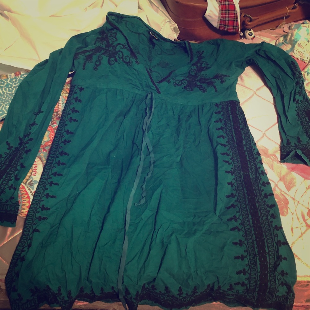 Turquoise dress with designs